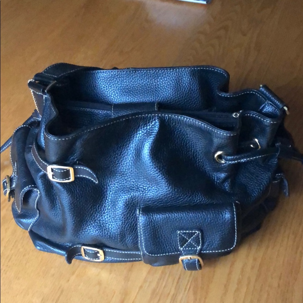 Black Pebble Leather Shoulder Purse